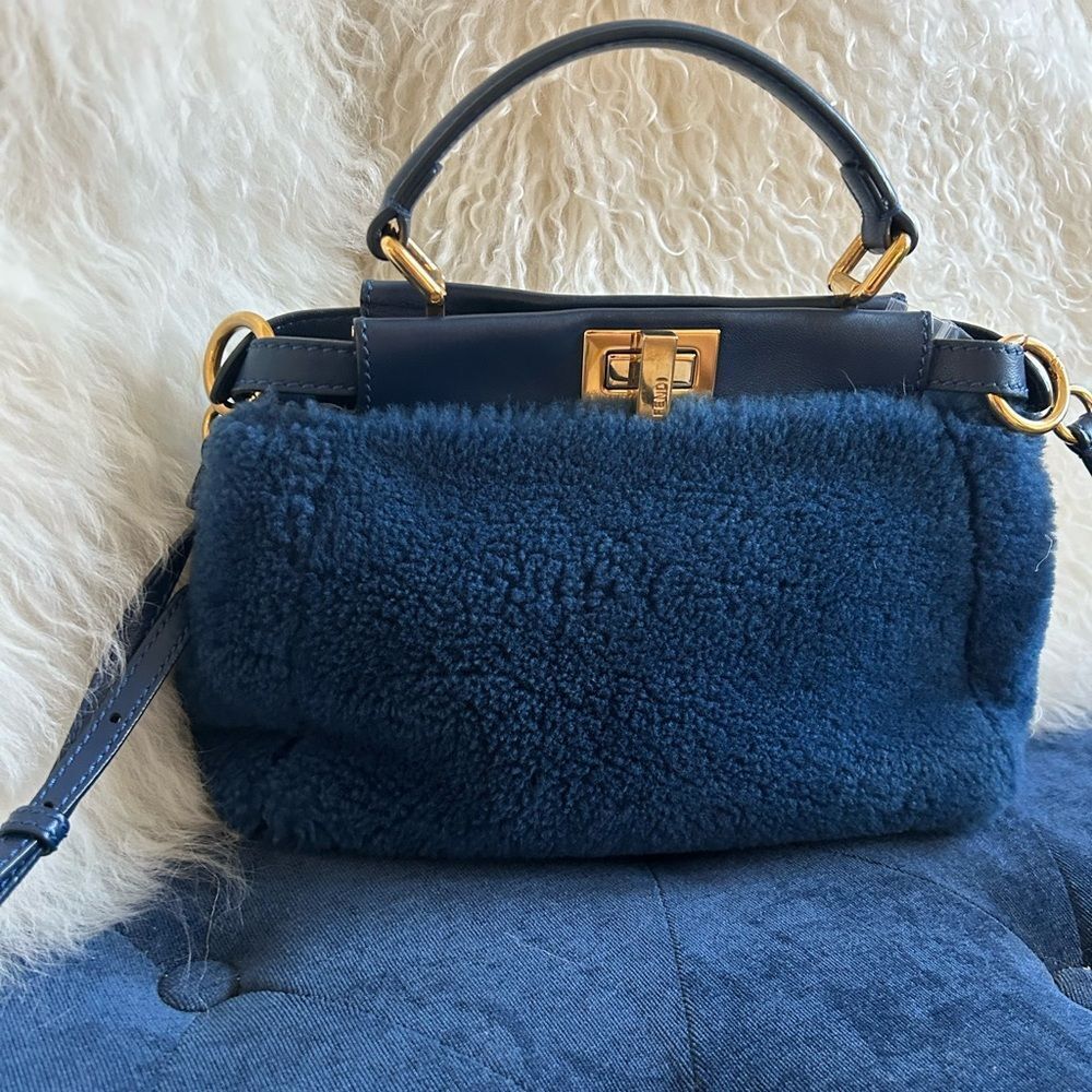 Fendi Peekaboo Mini Blue Shearling Leather bag